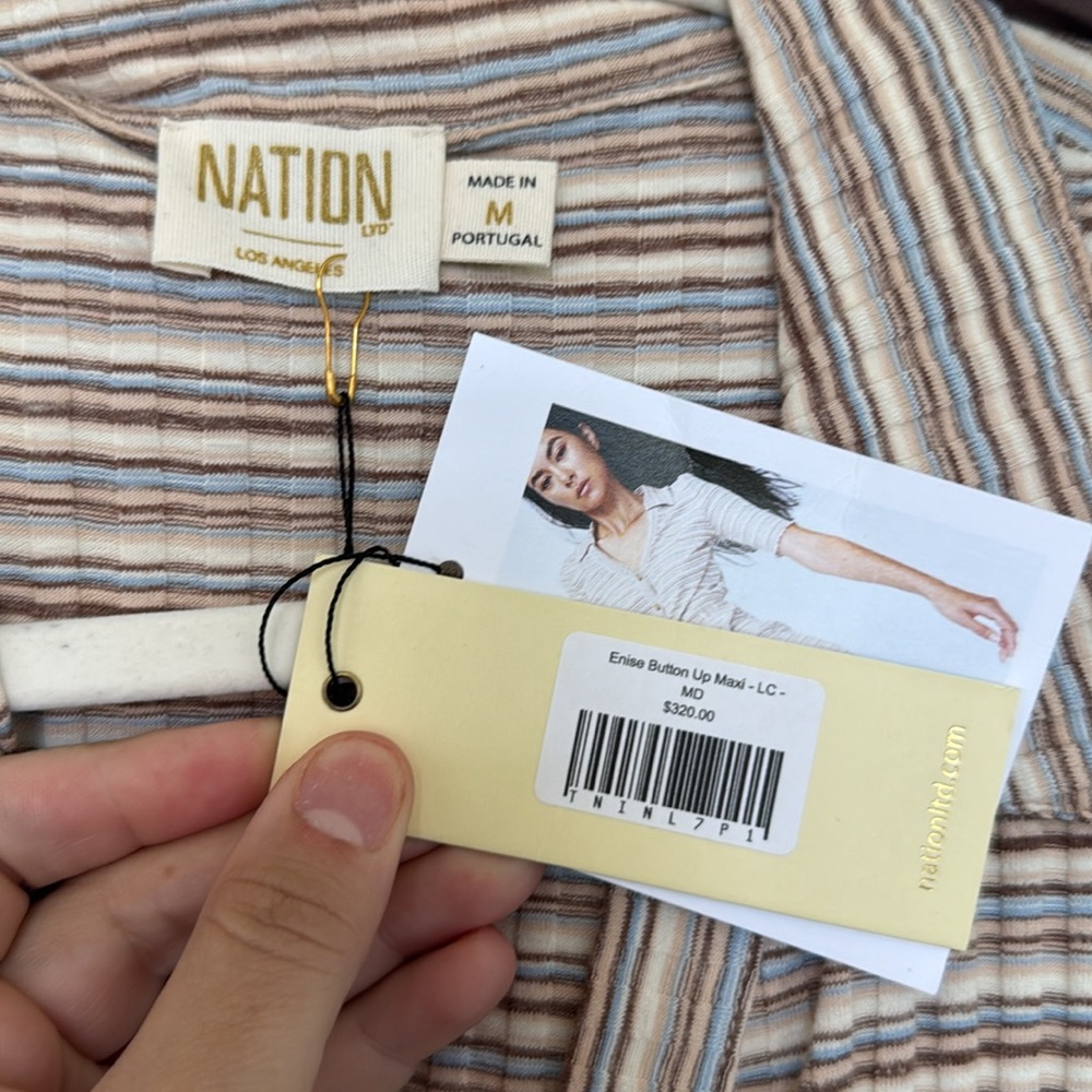 NATION Brand Brown Plaid/Striped Button-Down Maxi Dress - Picture 4 of 5